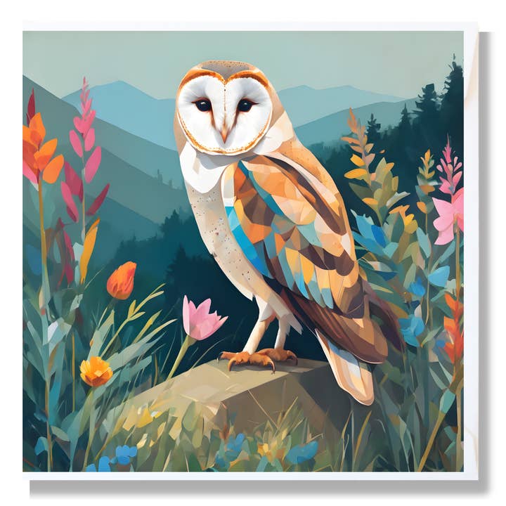Ashbury Art – wholesale Everyday greeting card – Barn Owl Greeting Card, Devon, Wildflowers