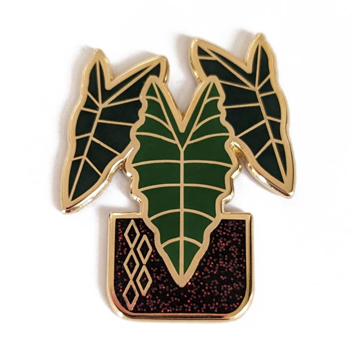 Alocasia Amazonica Anstecker aus hartem Email mit Glitzer für den Großhandel von Amber Leaders Designs