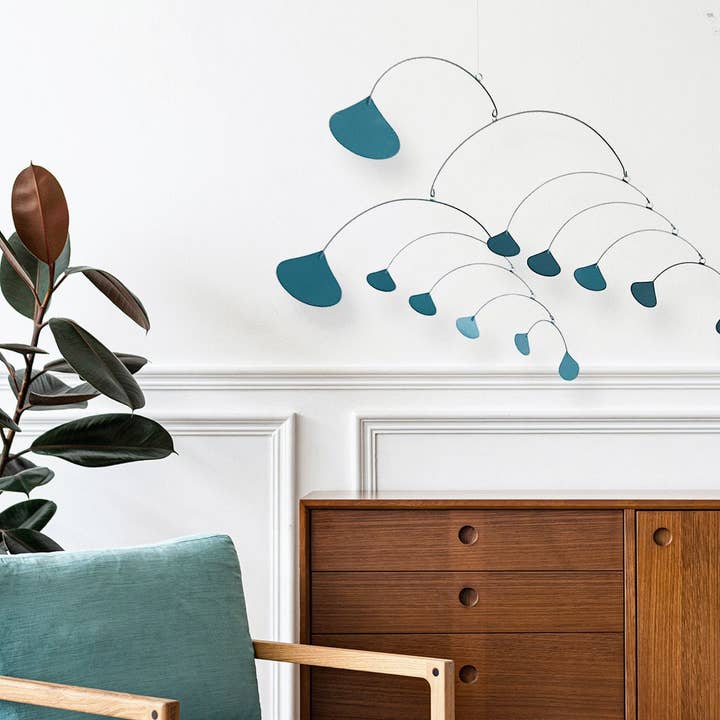 Teal Ginkgo Mobile | Metal | Hanging Mobile for wholesale by Kelly Design Mobiles
