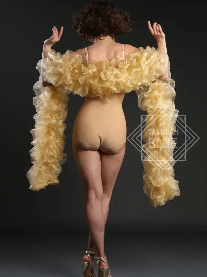Pale Gold Burlesque Organza Boa ~ vegan ~ cabaret and drag costume for wholesale by Talulah Blue