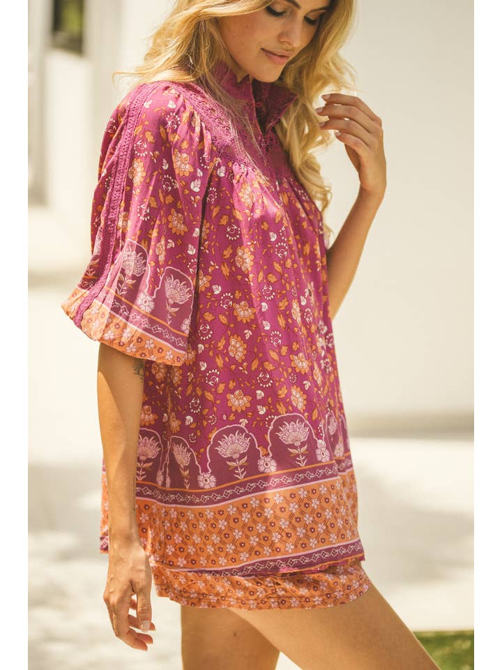 Jaase - Vendita all'ingrosso Pantaloncini - Donna - PANTALONCINI BRYDIE CON STAMPA MERLOT3