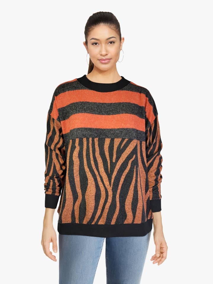 Yummy Multi Print Top - Orange Zebra (D90101) for wholesale by Dantelle Apparel