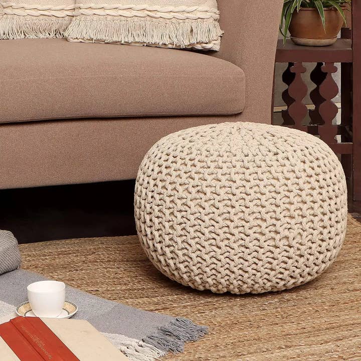 REDEARTH Round Pouf (19.5" x 19.5" x 14") - Ivory for wholesale on Faire2