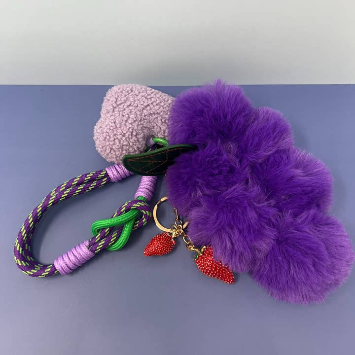 Plush Heart & Grape Cluster Keychain with Strawberries for wholesale by Rainbow Unicorn Birthday Surprise
