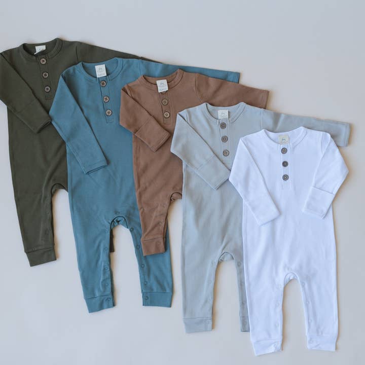 Romper Henley de Algodão Orgânico por atacado de Little Joy Co.