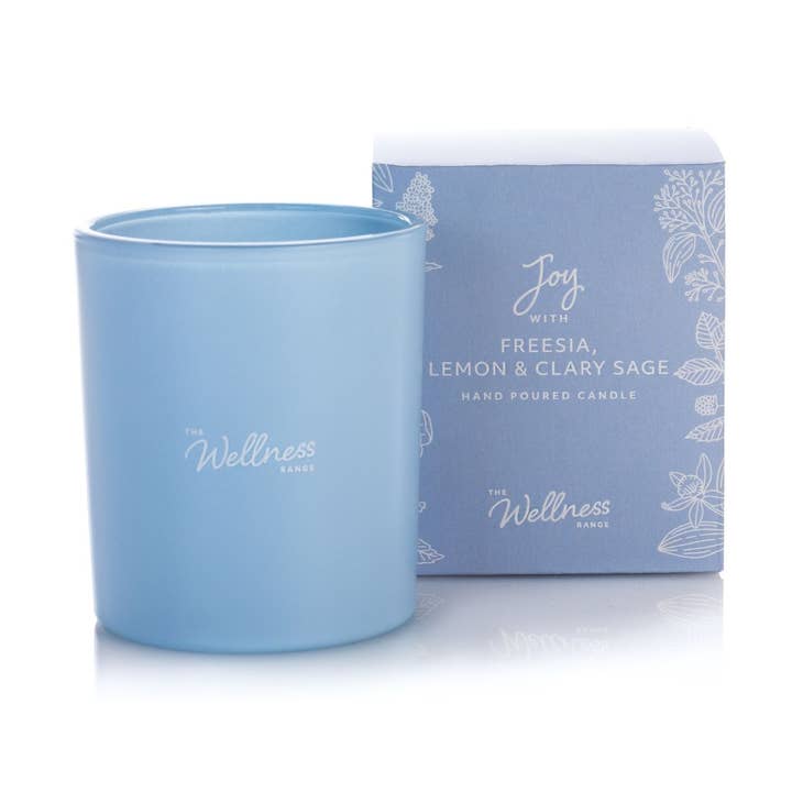Vela de Cristal de Bienestar JOY con Fresia, Limón y Salvia Esclarea (paquete de 6) £17.99 para venta al por mayor de The Fragrance House Group