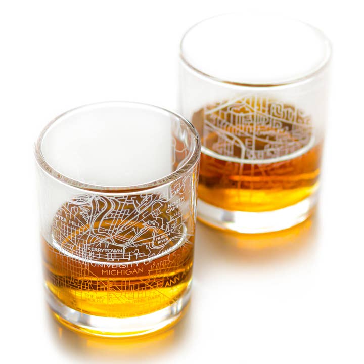 Ann Arbor Whiskey Map Glass (Set of 2) for wholesale by RES|SCU