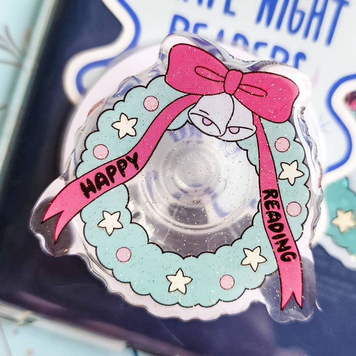 Kerstkrans Vrolijk Lezen Magnetische Glitter Kindle Grip of Telefoonhouder voor wholesale door The Bean Workshop