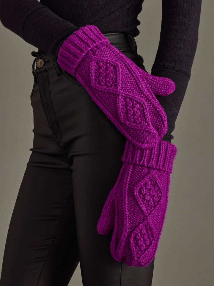 Purple Cable Knit Mittens for wholesale by Panache Apparel Co.