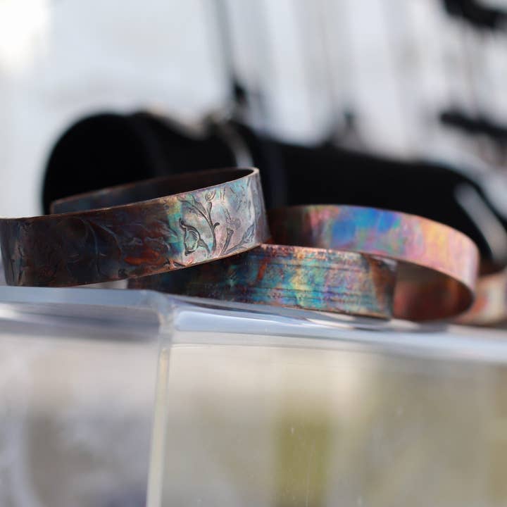 Flame painted copper bracelet for wholesale by Jaclyn Nicole