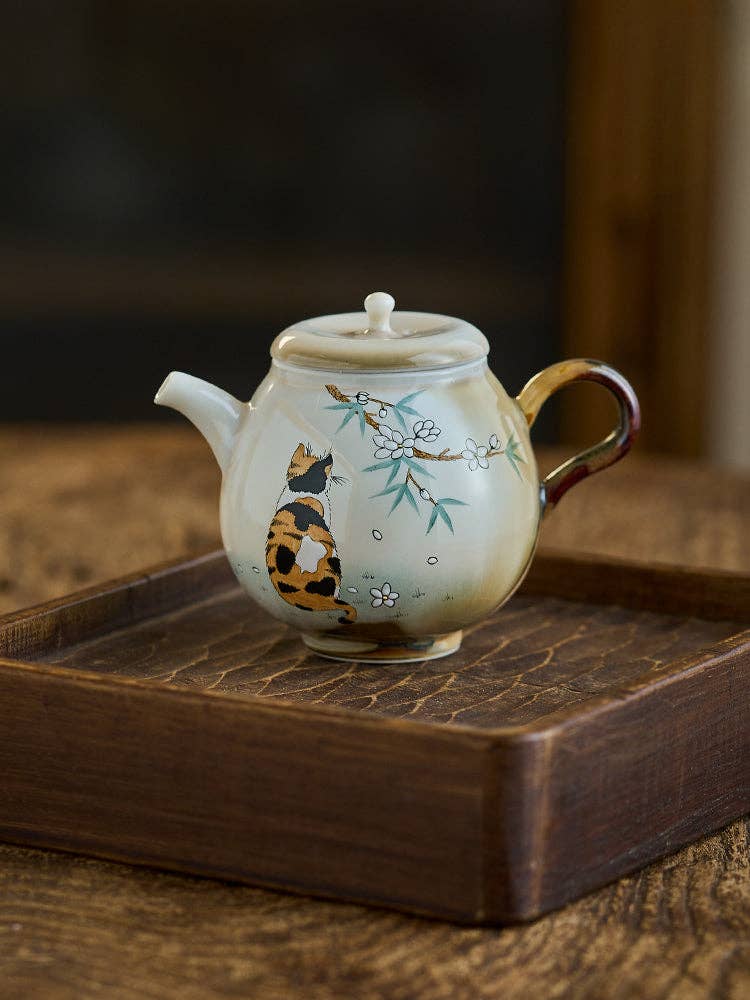 Gohobi （We cover U.S. import duties） - Wholesale Tea Pot - Gohobi Hand-Painted Orange Cat Teapot0