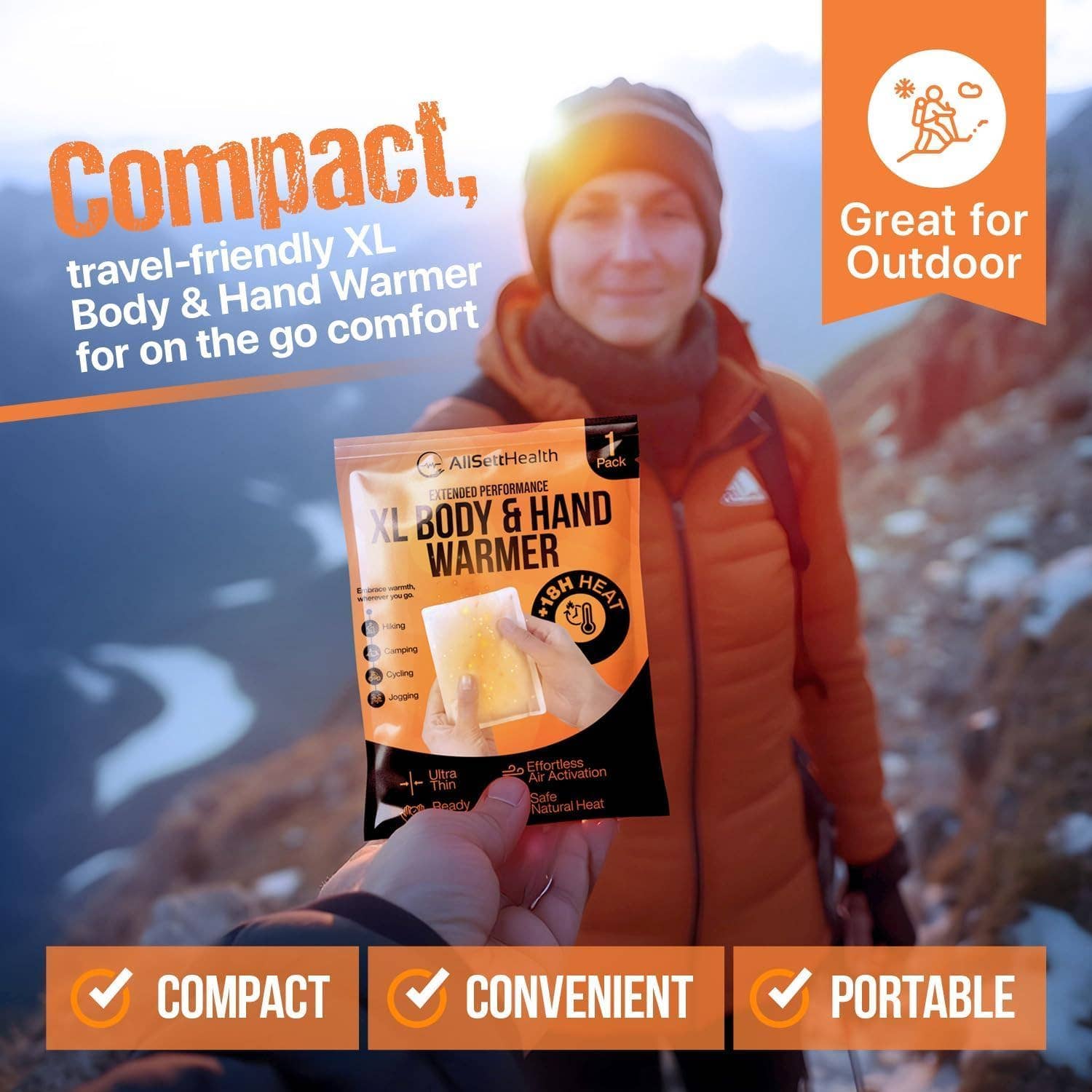 AllSett Health - Wholesale Hand Warmer - Natural Large Hand & Body Warmers 40 Pairs - Air Activated 18 Hours of Consistent Natural Heat Handwarmers Bulk - Disposable Quick & Easy Activation | Portable Odor-Free Warmth for Hands5