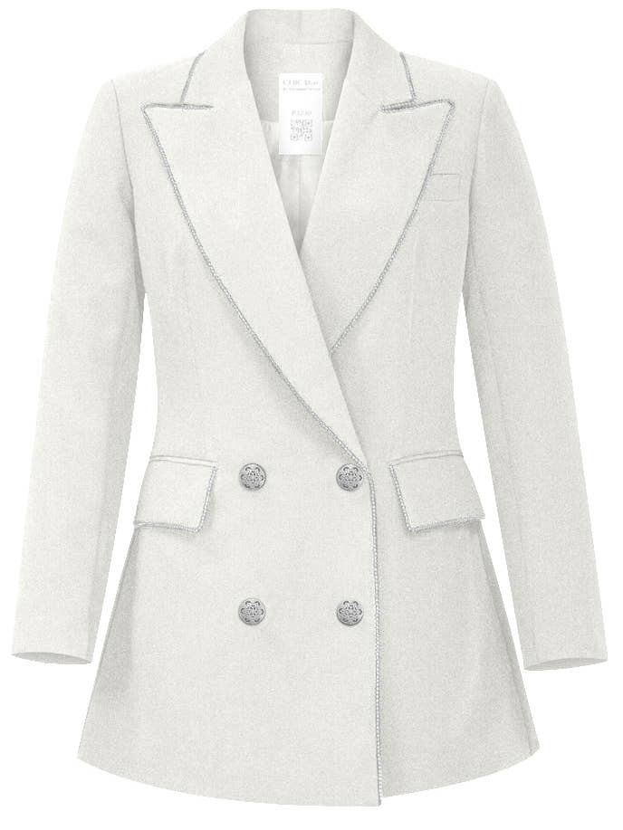 Chic Star Plus Size Viskos Rhinestone-trimmad jacka i vitt för wholesale av CHIC STAR