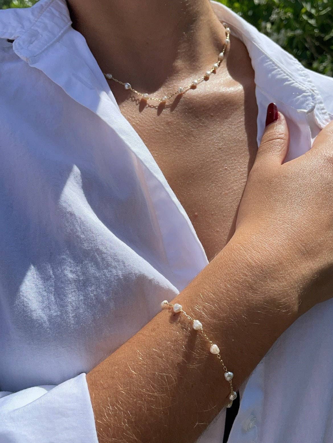 Milie - Wholesale Jewelry Set - 18k GF Tiny Heart Shape Pearl Set2