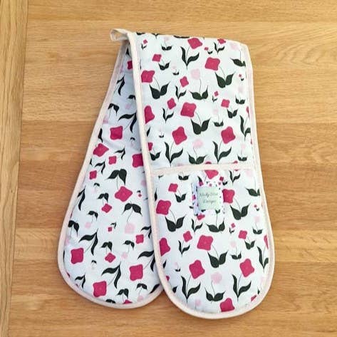 Organic Cotton Double Oven Glove - First Flowers Tea Green for wholesale by Nicky Web Designs