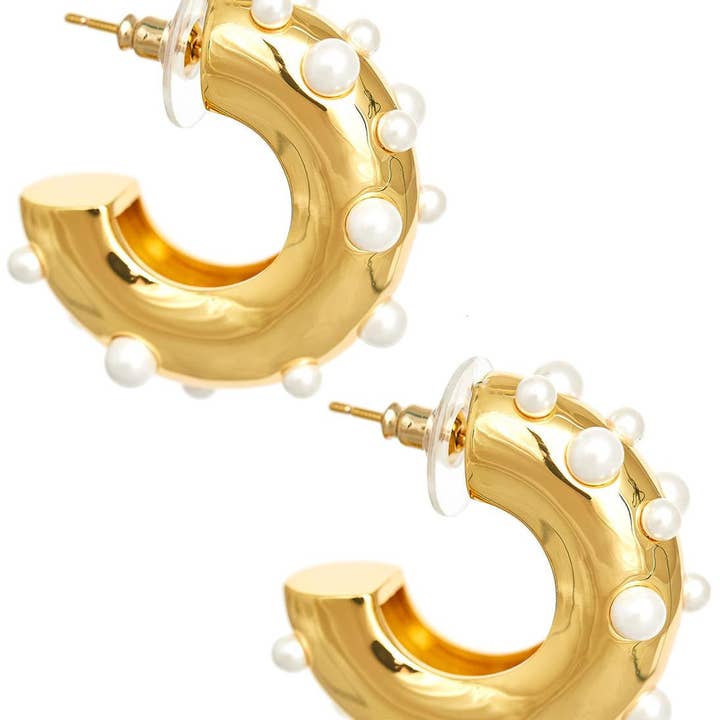 Lisi Lerch - Wholesale Hoop Earrings - The Fitzgerald - Pearl & Gold Hoop - Meeghan Mullin x Lisi Lerch - WS0
