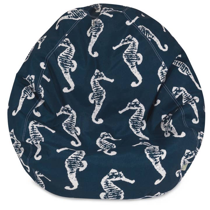 Majestic Home Goods Navy Blue Sea Horse Large Bean Bag for wholesale by Majestic Home Goods