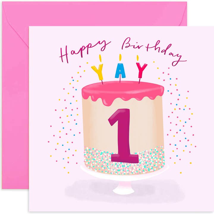 Birthday Cake Pink Card - Ages Cake Card - Kids Birthday for wholesale by Old English Company