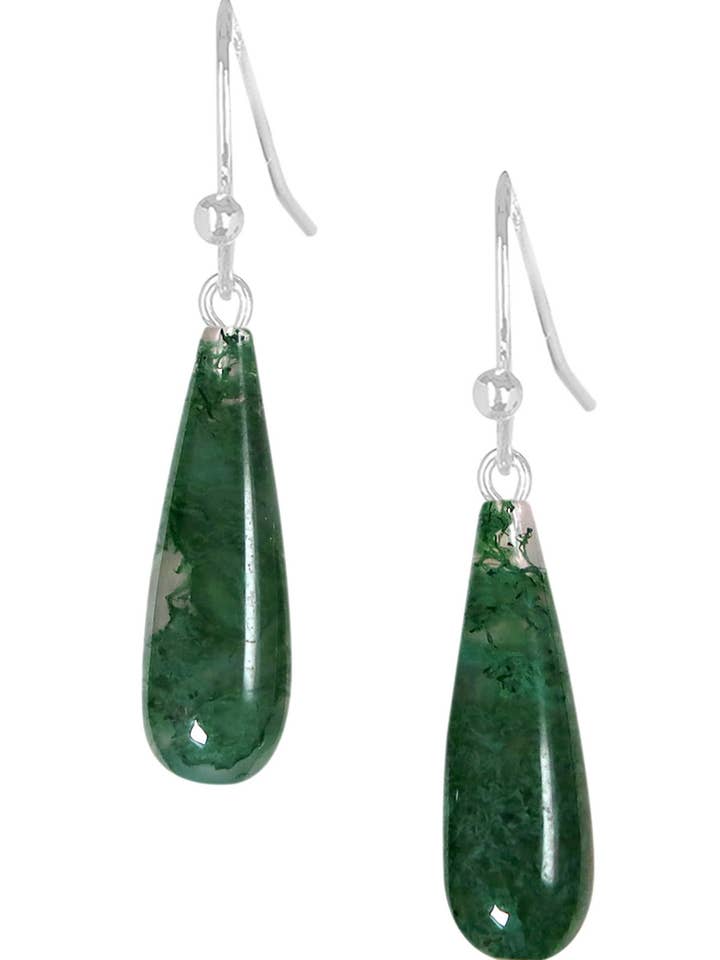 Sterling Silver & Moss Agate Water Drop Earrings - SS for wholesale by Zoey Simmons