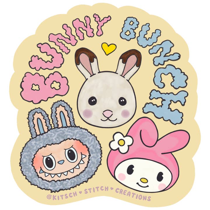 Bunny Bunch Toys Vinyl Sticker for wholesale by Kitsch Stitch Creations