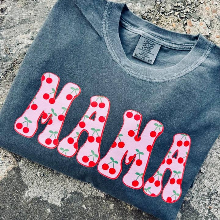 Mama Cherry Graphic Tee comfort colors for wholesale by PJE PRINTING & CO
