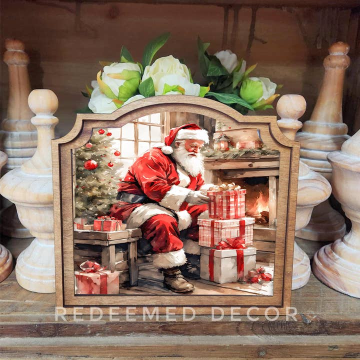 Redeemed Decor - Wholesale Christmas Wall Art - Provincial Santa With Gifts Framed Art