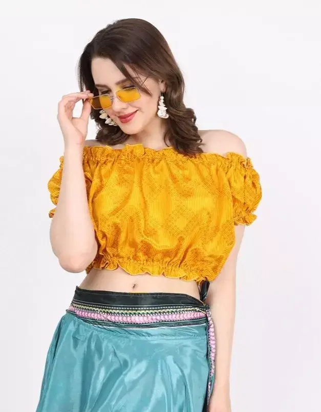 Wevez – Engroshandel Strikket top - Dame – Kvinders trykte off-shoulder crop-længde puff-toppe mix lot14