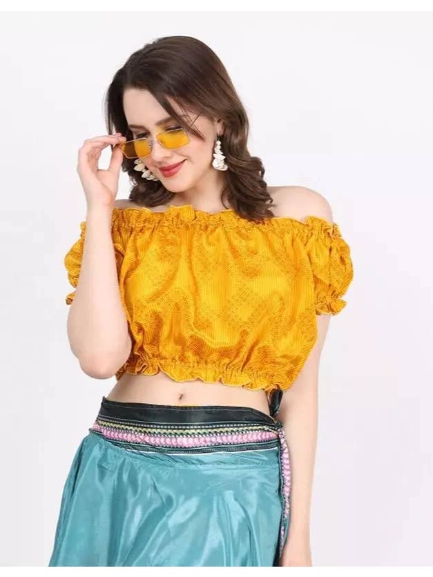 Wevez – Engroshandel Strikket top - Dame – Kvinders trykte off-shoulder crop-længde puff-toppe mix lot14