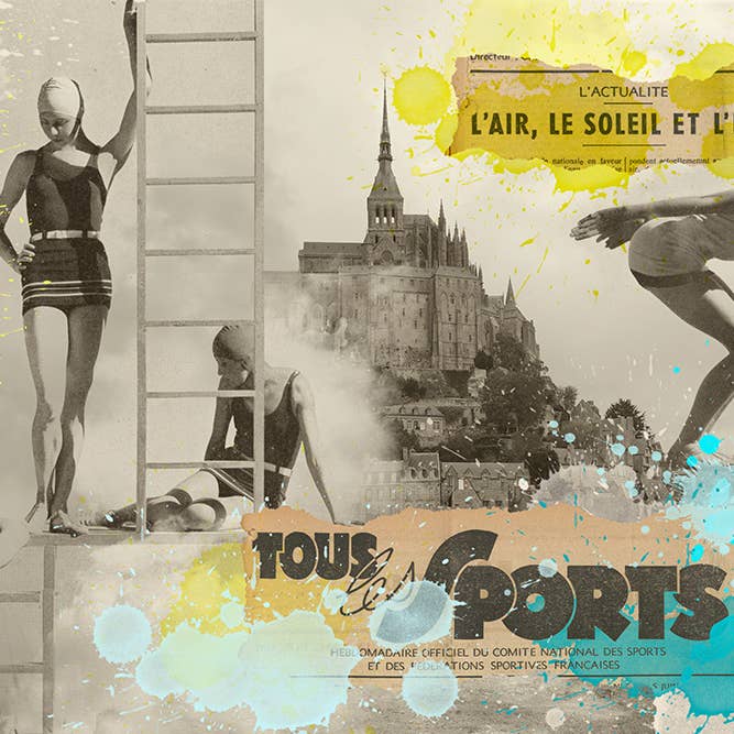 Badende Retro-Poster, 42 x 59,4, 5 Stück, A2 für den Großhandel von Artiste de la Baie du Mont Saint-Michel