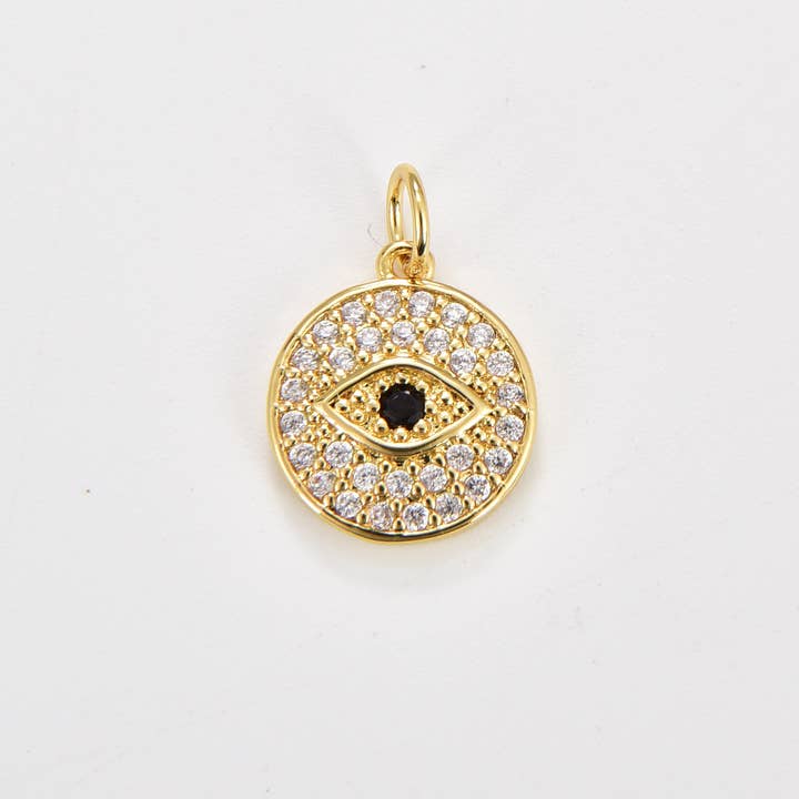 Beads Creation - Wholesale Individual Charm/Pendant - Gold Filled Evil Eye Dis Charm Pendant CZ Micro Pave, CP232