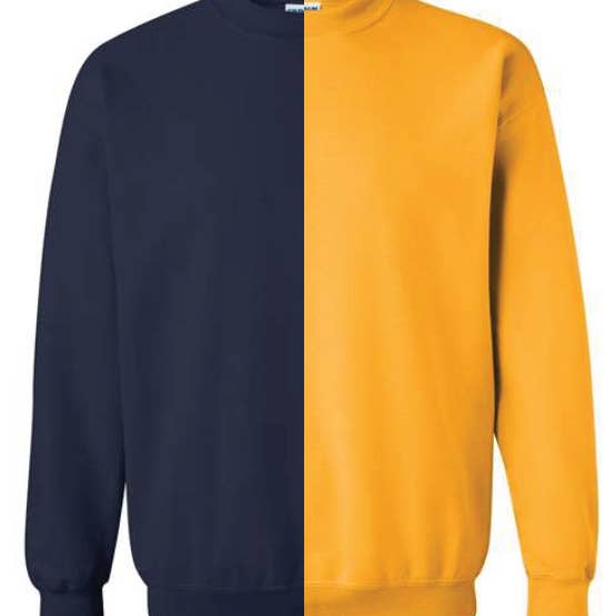 Navy & Gold Split Colored, Two-Toned, Crewneck for wholesale by McKenzie’s Infinity LLC