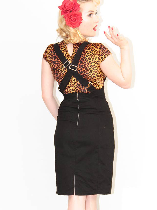 BONSAI KITTEN – wholesale Kjol - Dam – Svart retro pennkjol med hängslen3