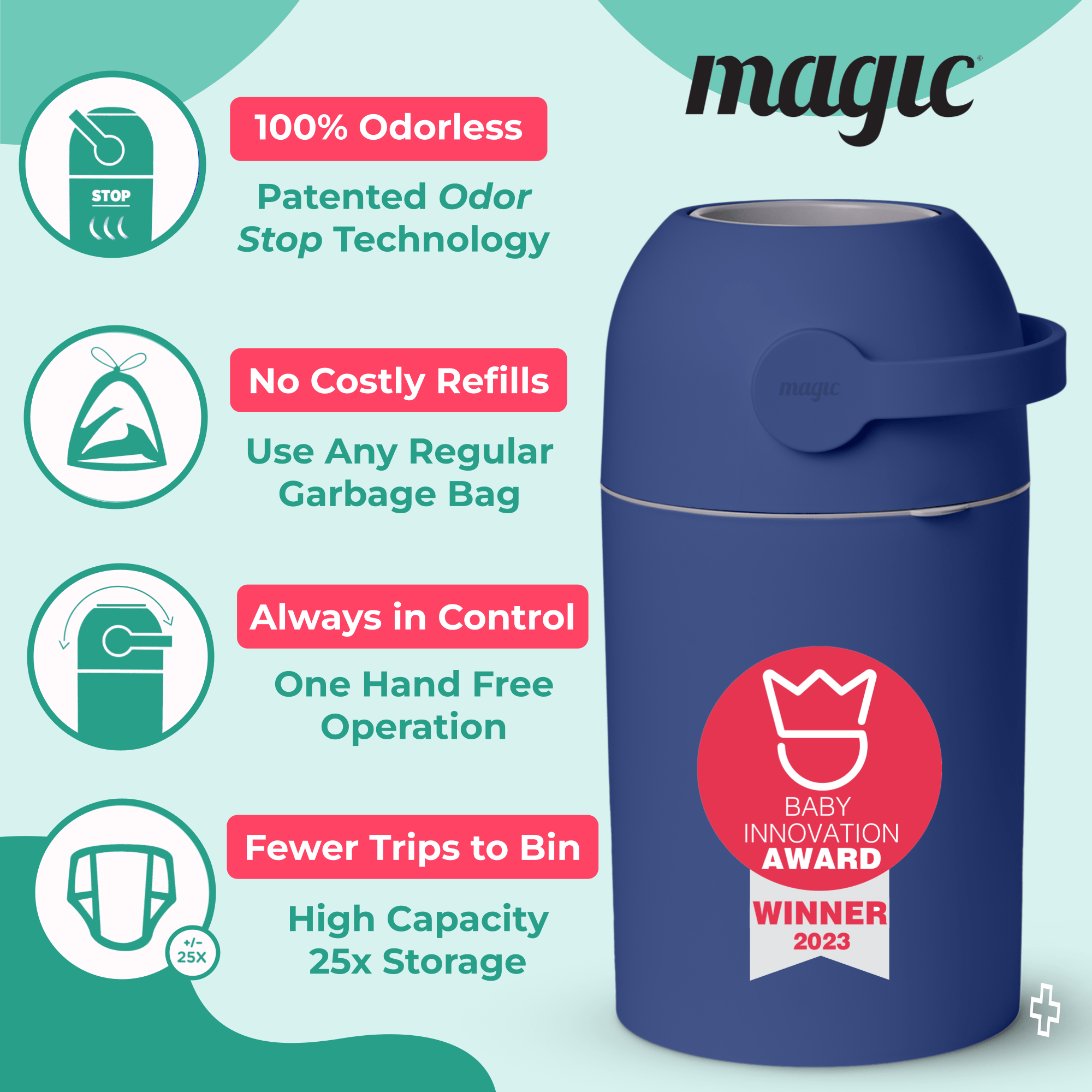SHEERUN - Wholesale Diaper Caddy - Baby - Pure Magic Majestic Diaper Pail (Patented Odor-Stop System)20