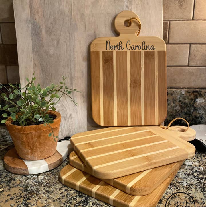 B4homemade, LLC - Wholesale Cutting Board - Custom City and State Bamboo Serving Board1