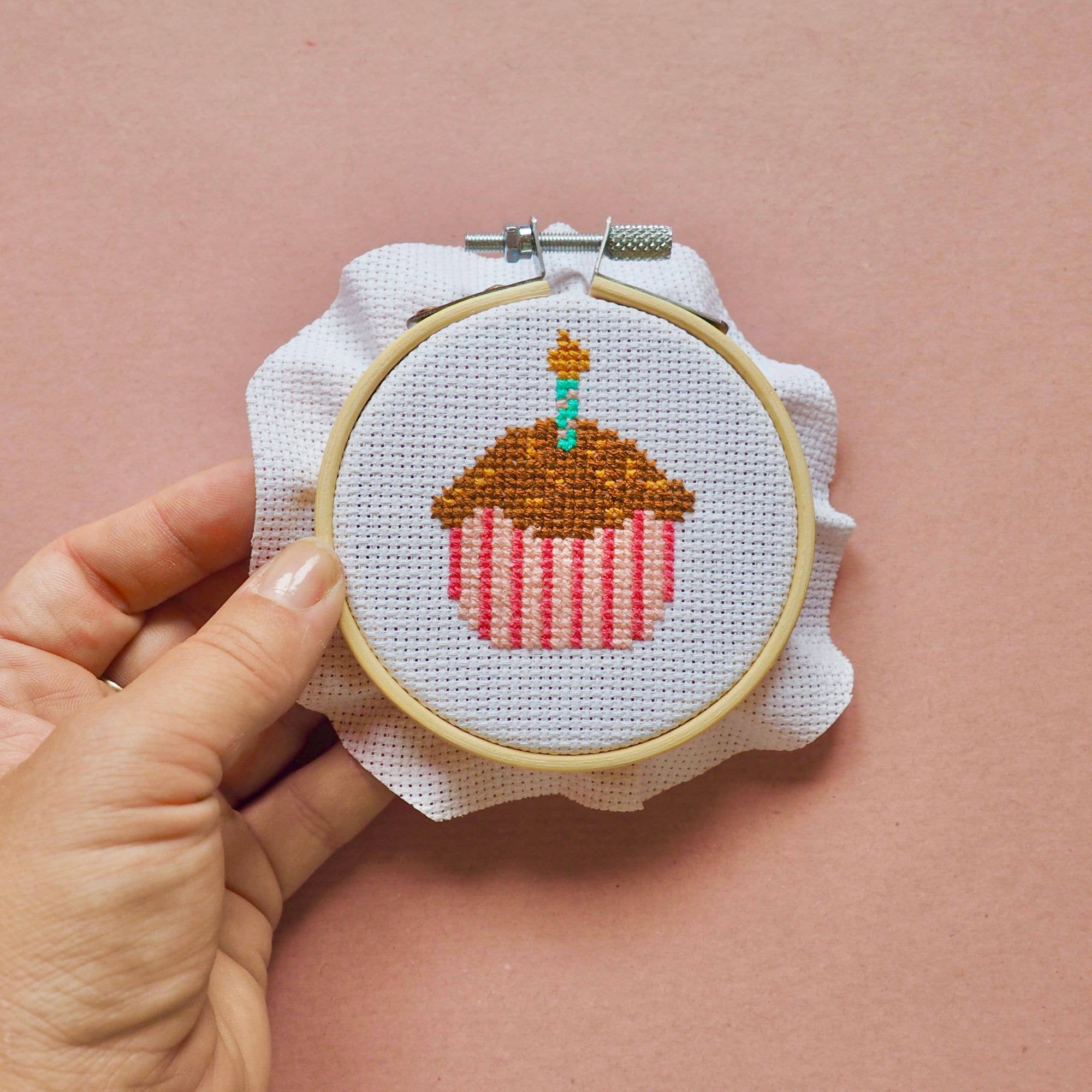 Thimble and Fabric - Wholesale Embroidery/Cross Stitch Supplies - Chocolate Cupcake Mini Cross Stitch Kit | Beginner Craft Kit3