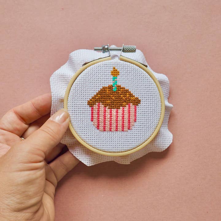 Thimble and Fabric - Wholesale Embroidery/Cross Stitch Supplies - Chocolate Cupcake Mini Cross Stitch Kit | Beginner Craft Kit3