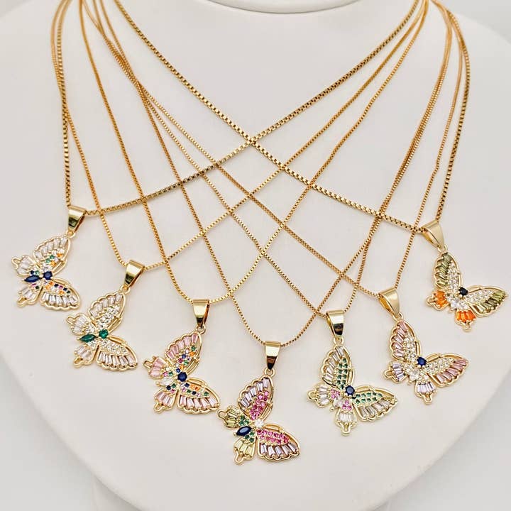 Copper Micro-inlaid Zircon Butterfly Pendant Necklace for wholesale by Mio Queena