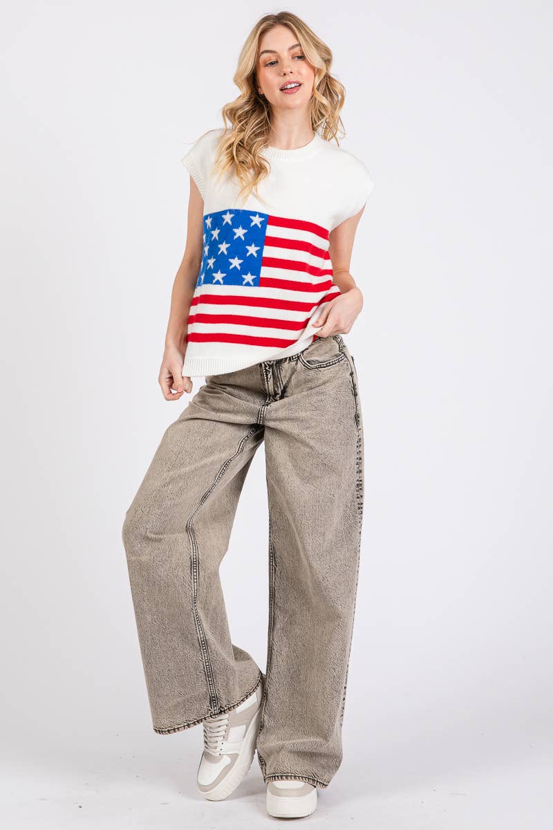 Sewn and Seen - Vendita all'ingrosso Maglione smanicato - Donna - GILET CON BANDIERA AMERICANA DEL 4 LUGLIO20