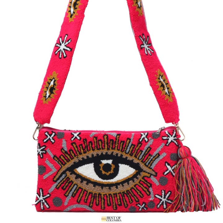 Red Evil Eye Clutch with Strap for wholesale by Best of Colombia LLC