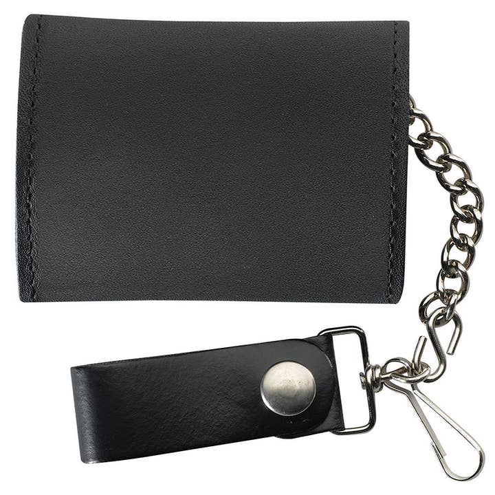 Western Express - Wholesale Wallet - Men's - USA-Made Smooth Black Genuine Leather Trifold Chain Wallet
