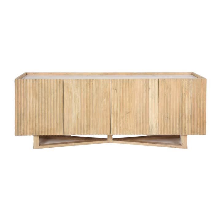 Sagebrook Home - Wholesale Side Table - Wood/marble, 69"l 4-door Fluted Sideboard, Natural