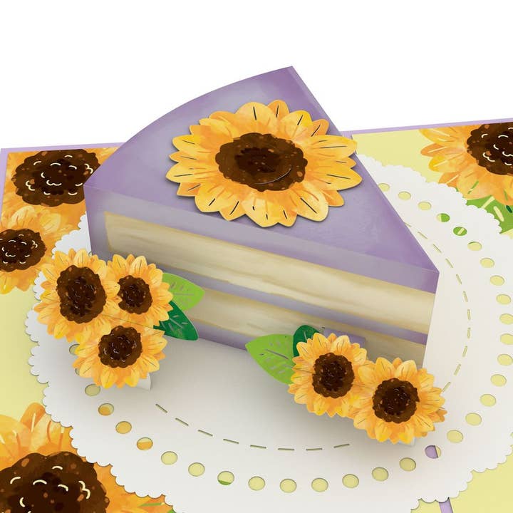 Sunflower Birthday Cake Slice 5''x7'' Card, Birthday Cards for wholesale by Lovepop Cards
