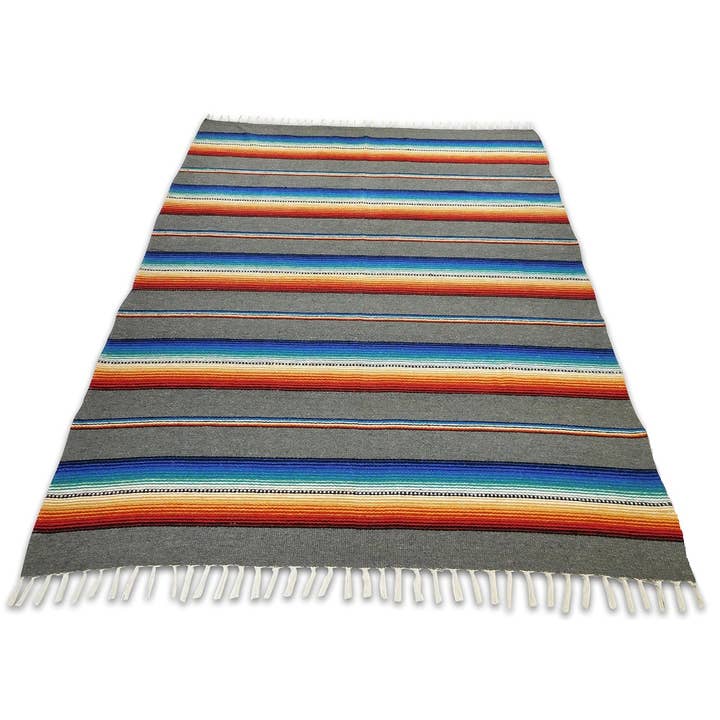 Sanyork Fair Trade - Wholesale Yoga Blanket - Sarape Cotton Heavy Weave 58" x 78" Striped Gray Yoga Roll