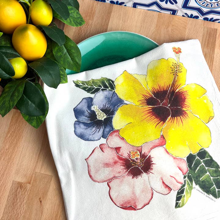 Flour Sack Tea Towels, Hibiscus, Garden Tropical Theme for wholesale by Chavah's Garden – Chavah's Garden