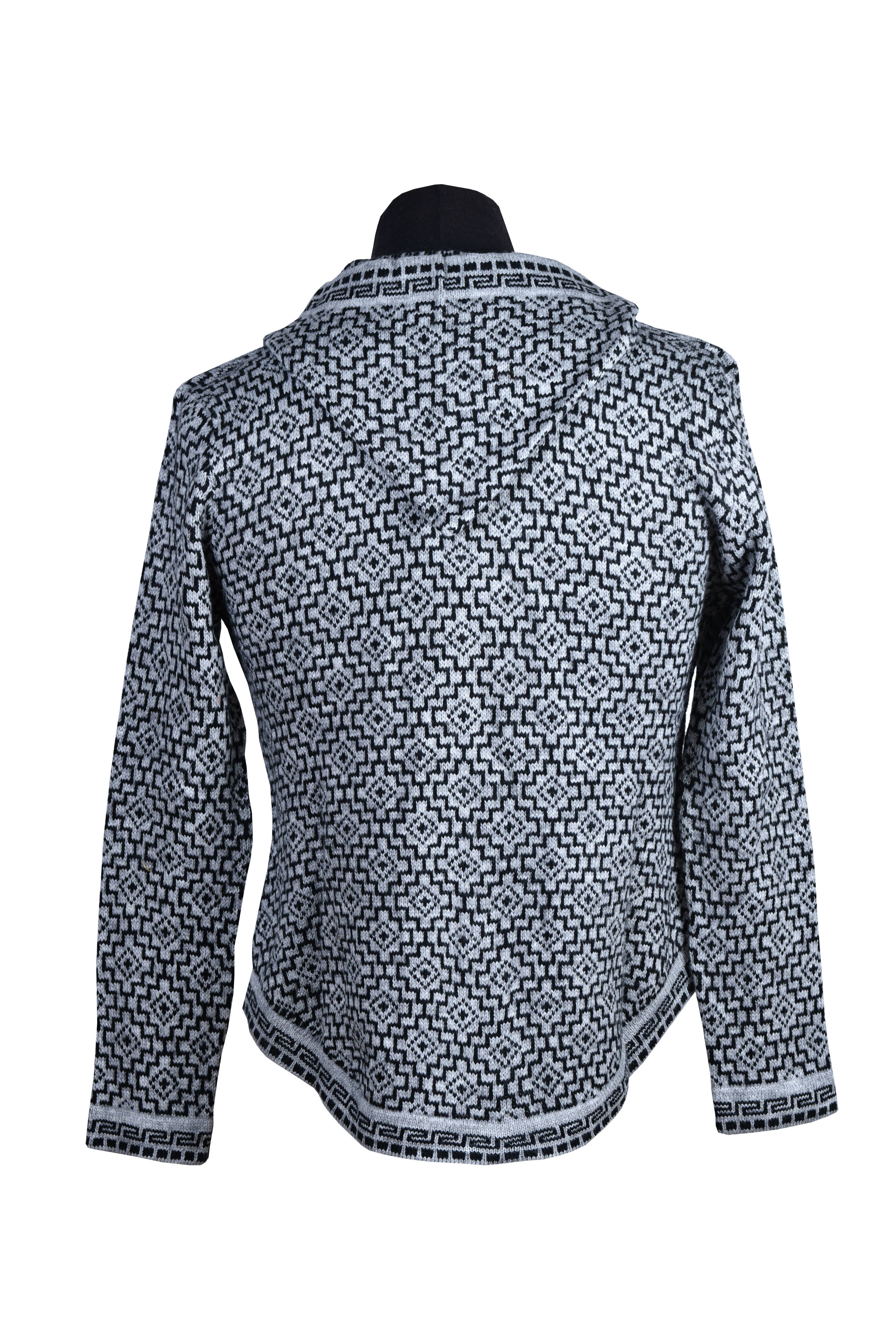 Sanyork Fair Trade - Wholesale Knit Sweater - Women's - Alpaca Hooded Knit Sweater Chacana Inca Pattern Charcoal0