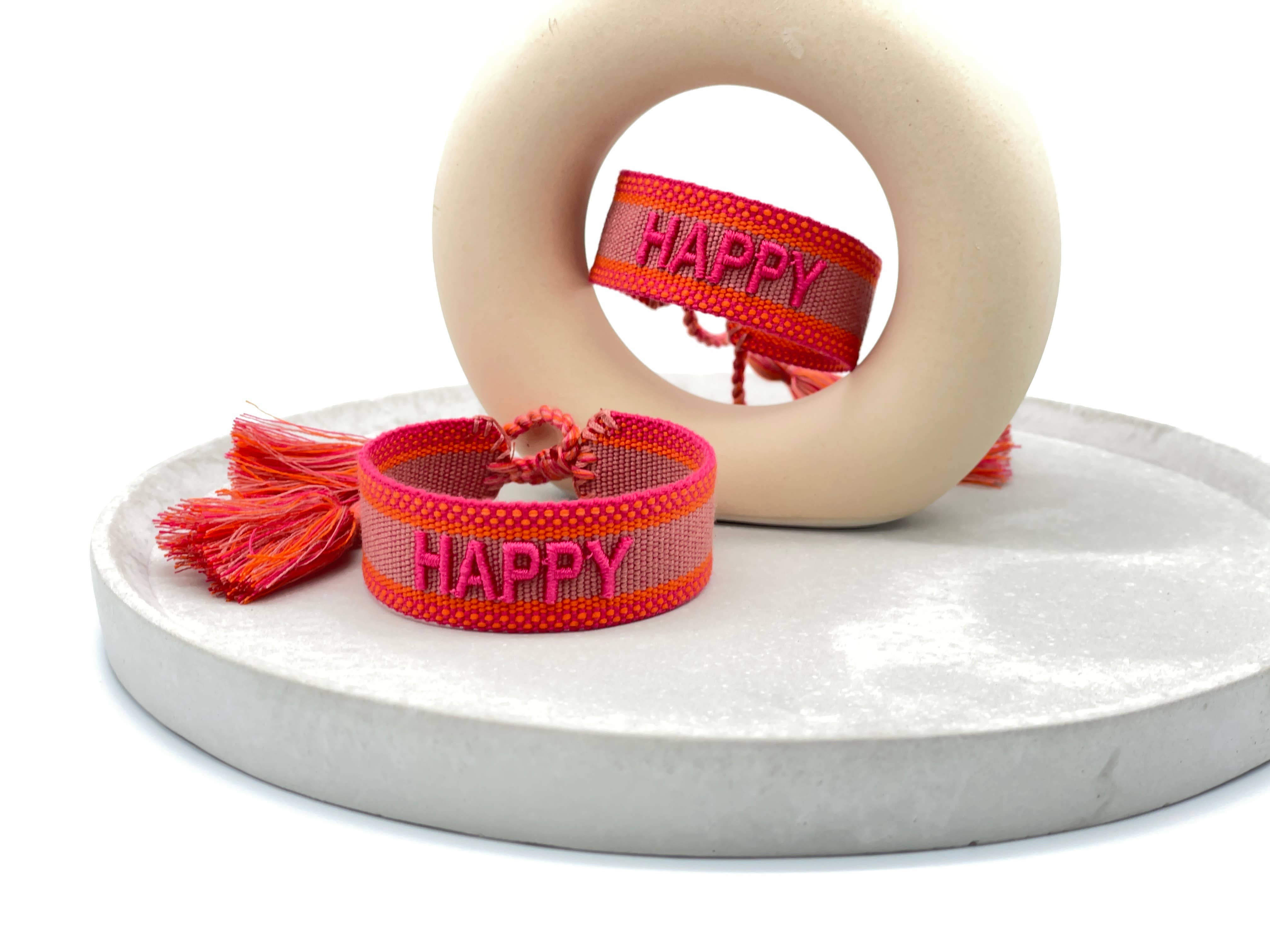 Parsley & Pepper - Wholesale Woven/Braided Bracelet - HAPPY statement bracelet woven, embroidered5