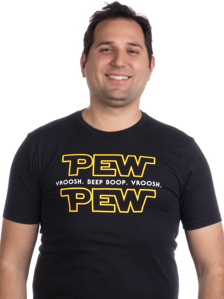 Camiseta Alta: Pew Pew Wars | Sons Engraçados de Estrelas Espaciais de Ficção Científica para Homens e Mulheres Geek T-Shirt por atacado de Ann Arbor Tees