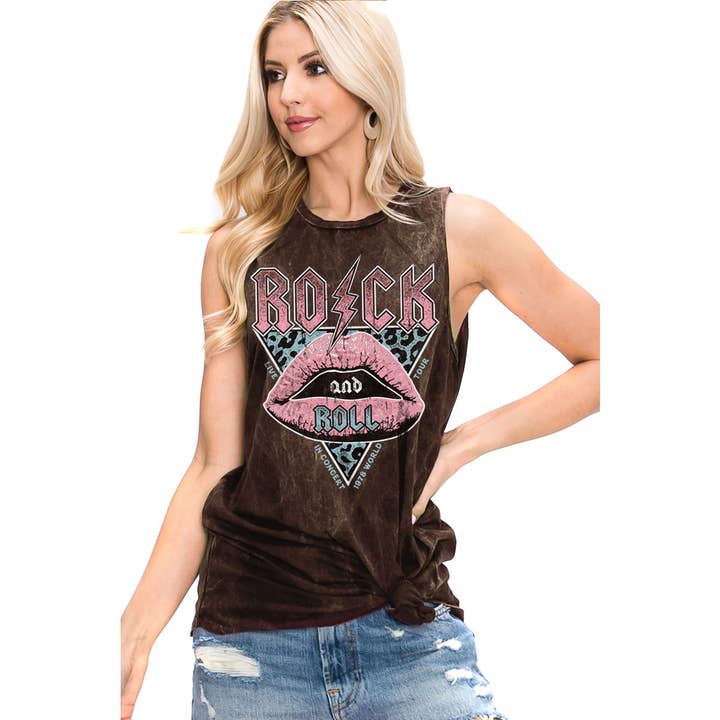 HRTandLUV - Wholesale Tank Top - Women's - ROCK AND ROLL LIP GRAPHIC TANK TOP