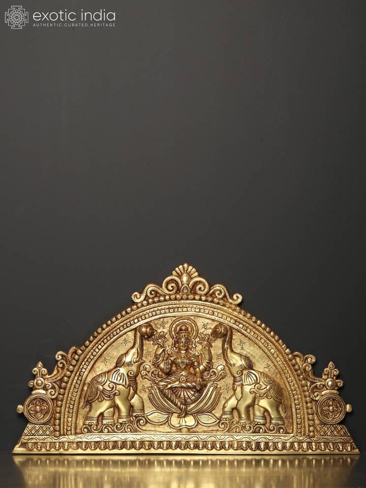 21" Brass Goddess Gajalakshmi Wall Hanging Statue for wholesale by Exotic India Art