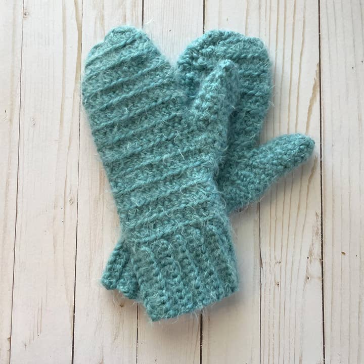 luvas de crochê com mistura de lã artesanal de teal por atacado de QuietJoy